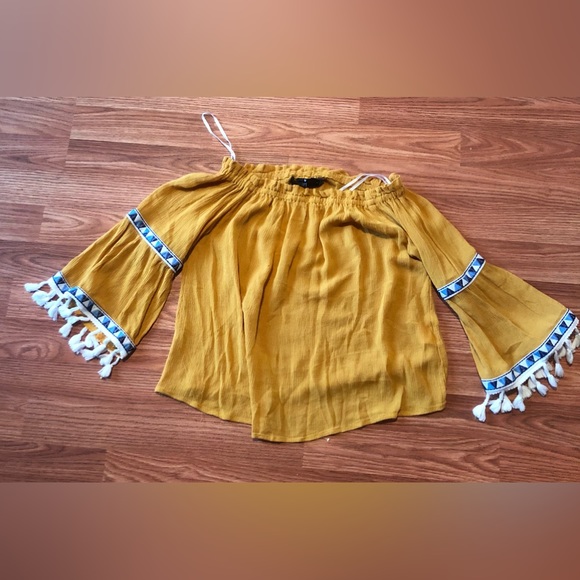 Women’s mustard colored tassel blouse - Picture 3 of 7